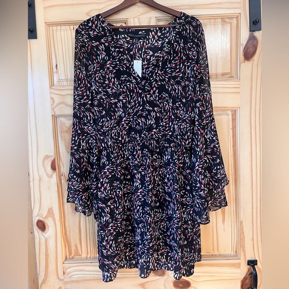 White House Black Market Women’s Black Floral multicolor dress Sz 8 NWT